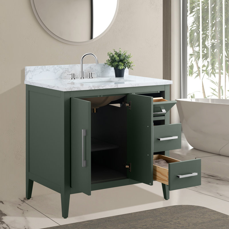 36" Single Bathroom Vanity Set, Vintage Green, Brushed Nickel