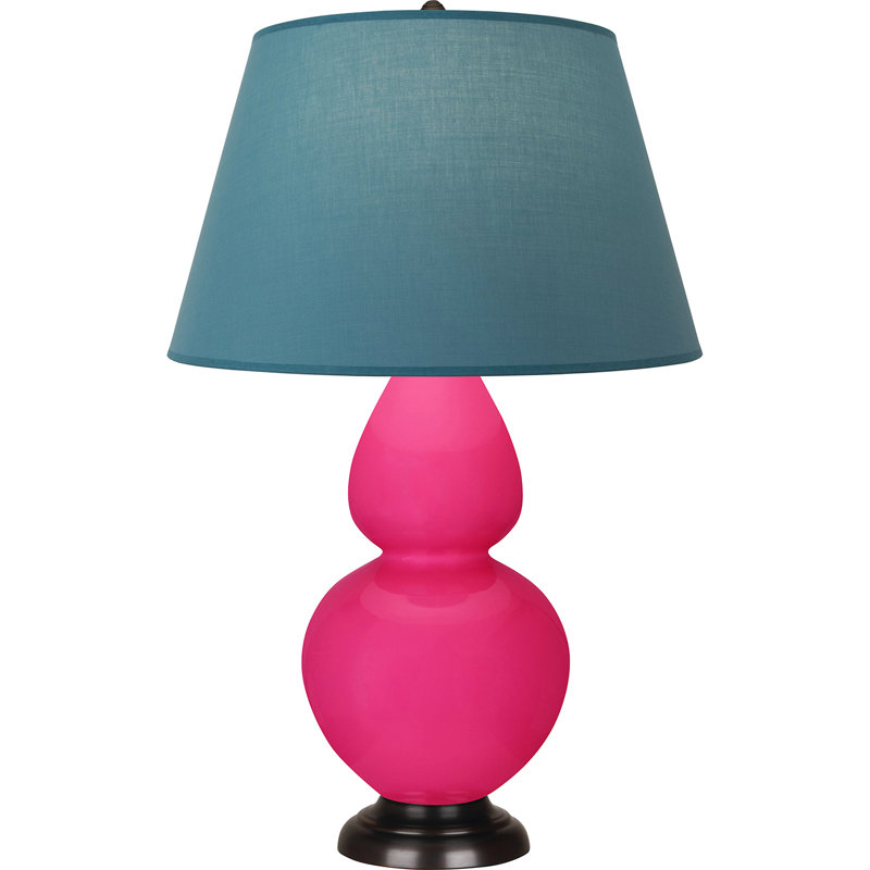 Lampe de table double gourde en céramique, Bleu vif / gris, Rose Razzle glacé / bronze, Bronze