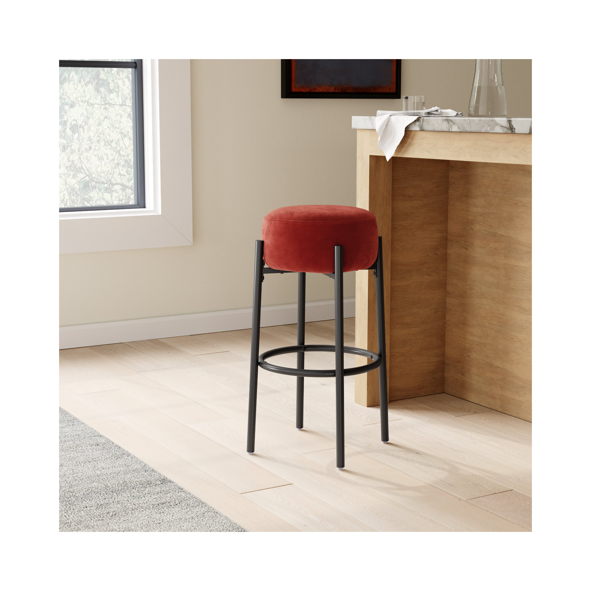 Colombe Metal Leg Bar & Stool, Bar Stool (30" Seat Height), Velvet-Rust