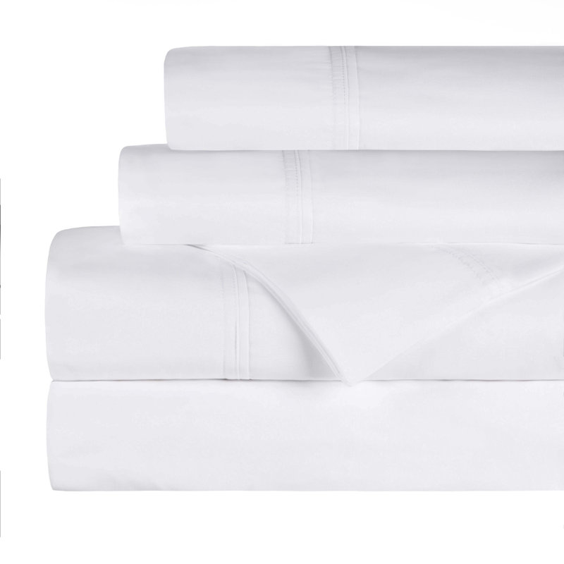 Organic Cotton 300 Thread Count Percale Extra Deep Pocket Bed Sheet Set, Full, White