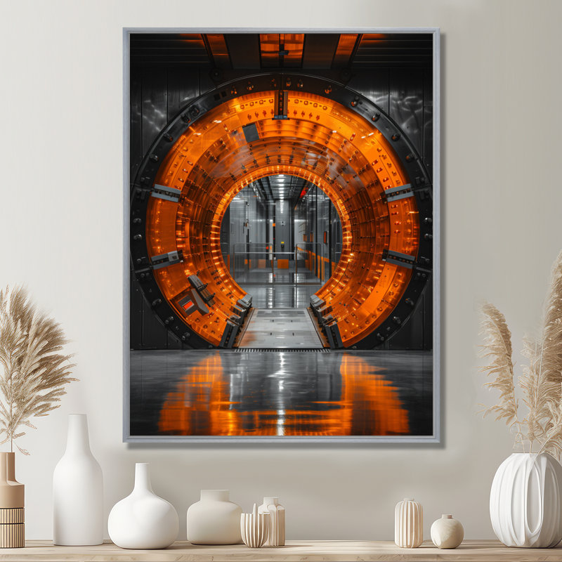 Orange noir, coffre-fort de sécurité - Banks, art mural, Toile argentée avec cadre flottant, H 32 po x l 16 po x P 1 po