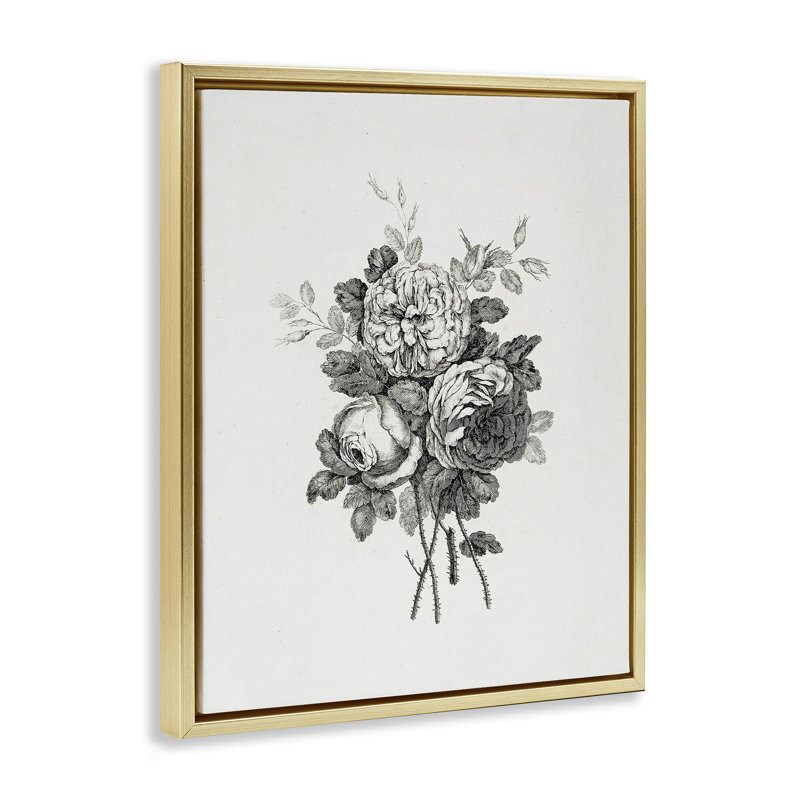 Art mural sur toile flottant fleurs mixtes monochromes, design par lettré et doublé, H 21 po x l 17 po
