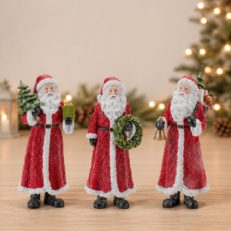 Figurine de père Noël scintillante avec décor de pin (ensemble de 3)