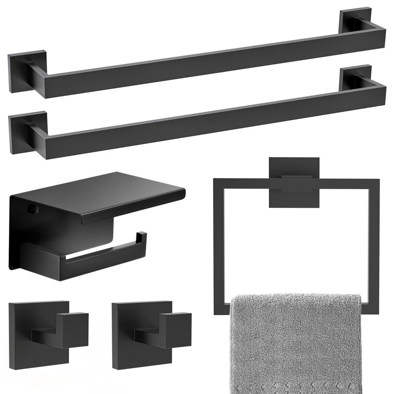 Ensemble de quincaillerie de salle de bain 6 pièces (ensemble de 6), Noir mat