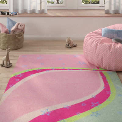 Kruetzen Handmade Tufted Geometric Wool/Cotton Pink Area Rug