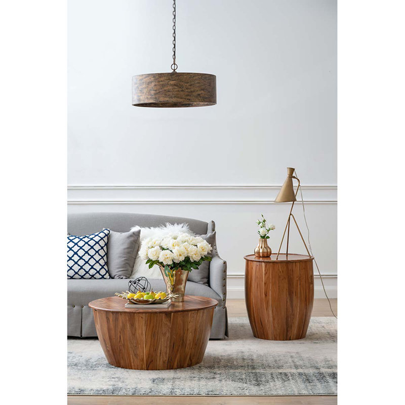 Lustre tambour en fer 3 lumières Claud, H 10,6 po x l 16,1 po x P 16,1 po
