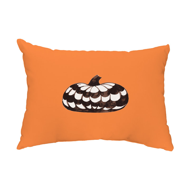 Orange Pumpkin Print Halloween Outdoor Lumbar Pillow