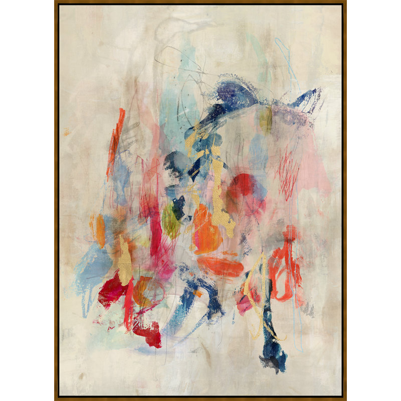 Playful Movement Painting by Mari Urasawa, 34.75" H x 25.75" W, Floater Framed, Gold