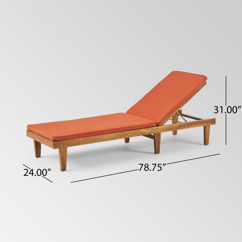 Chaise longue avec coussins Muir Sun, Structure en teck / coussin orange