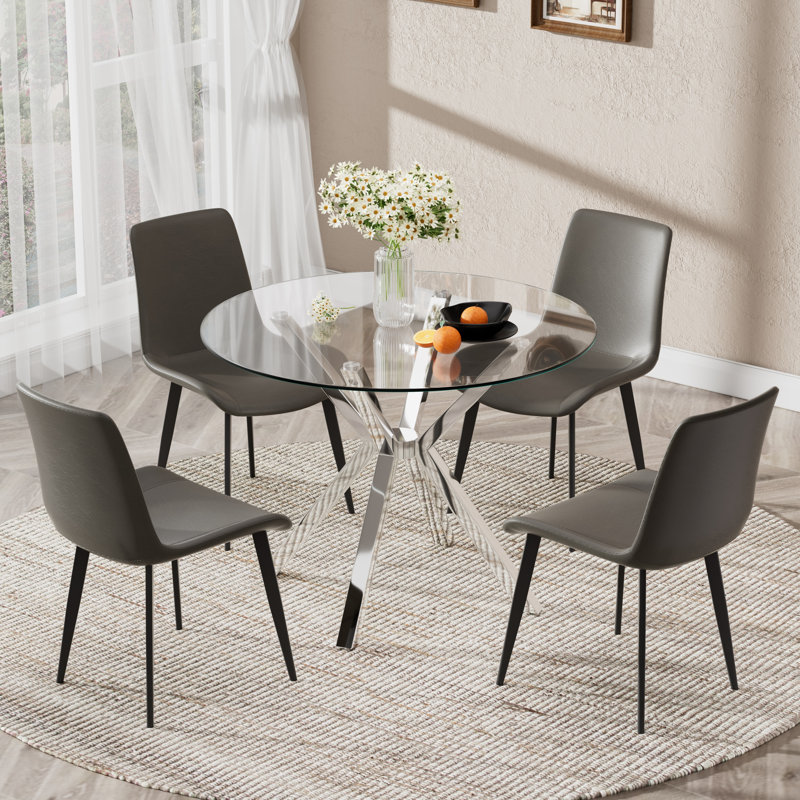 Ensemble de salle à manger Modern, 5 Pieces: Table, 4 Chairs, Grey, Silver
