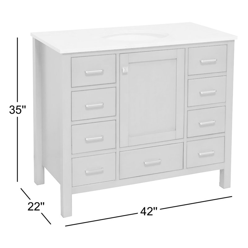 Claudett 42'' Single Bathroom Vanity with Top, Weathered Gray, Engineered White