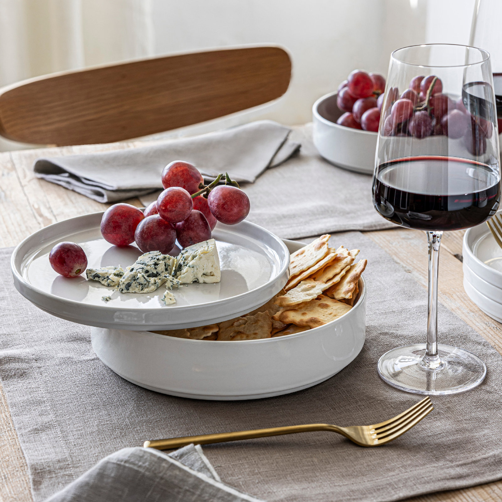 Stackable Stoneware Dinnerware Set, Glossy White