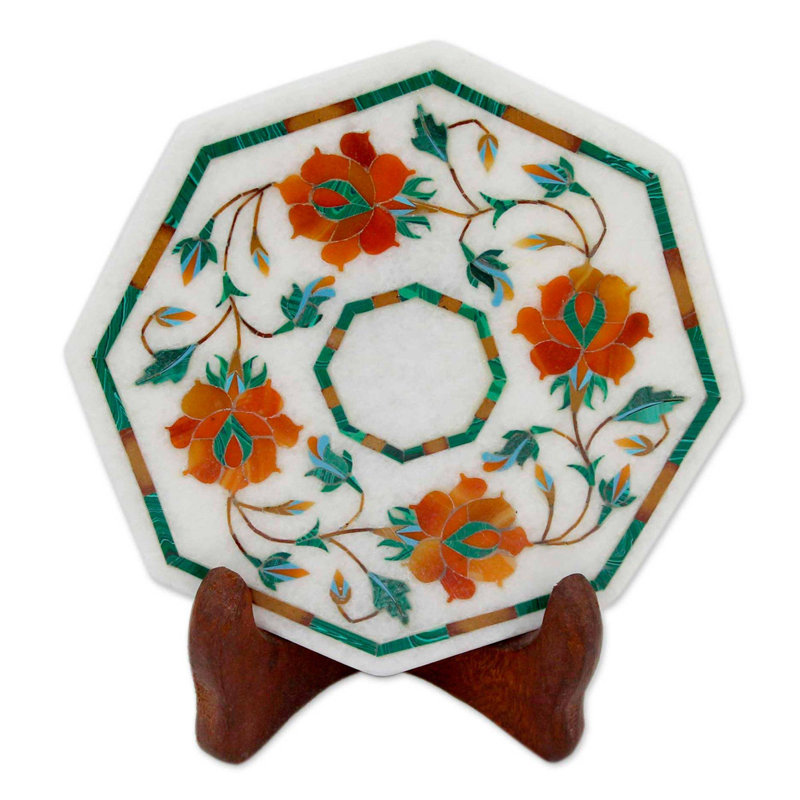Assiette décorative blanche en bois Novica