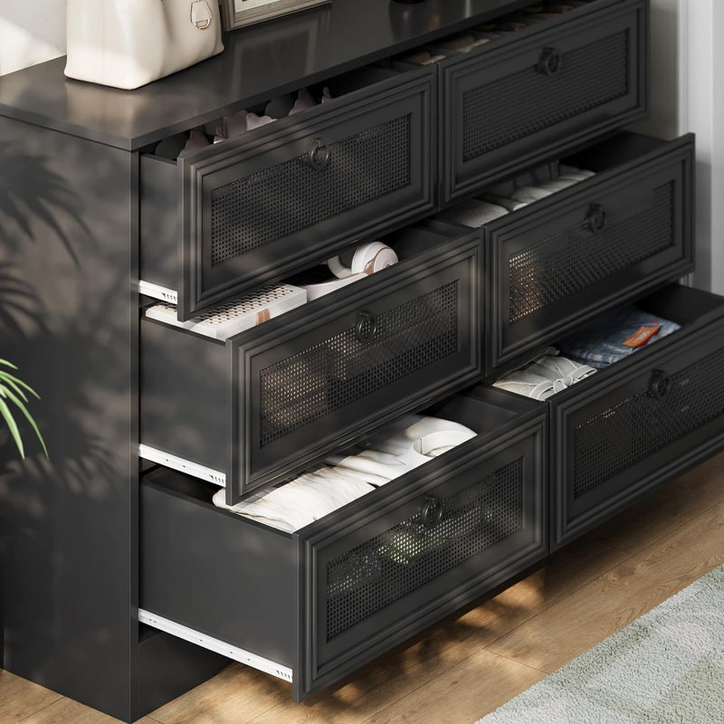 Commode 6 tiroirs Arjun, Noir