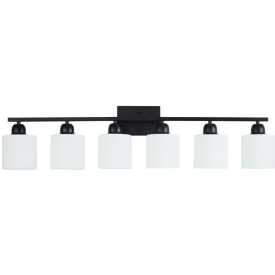 6- Black Modern Bathroom Vanity Lighting, 38'' For Mirror, Matte Finish With Elegant Look, Milky White Glass Shade Soft Diffused Illumination, E26 Socket Dimmable Option, Wall Bedroom And Corridor