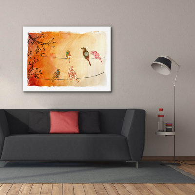  «Folkbirds» par Jean Plout, art mural sur toile, 54 po x 40 po