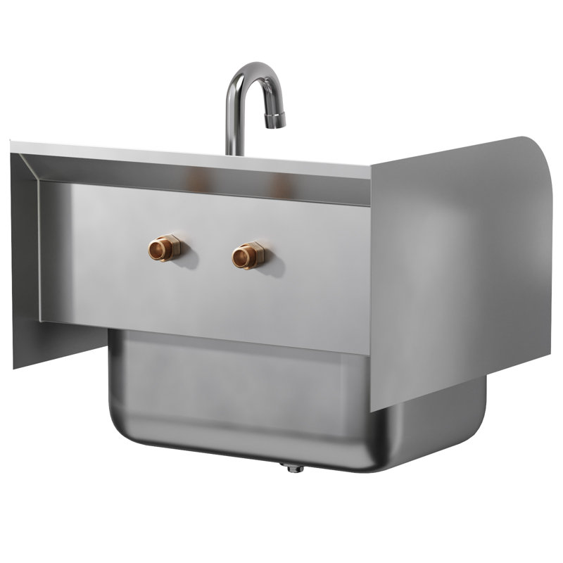 Stainless Steel Wall Mounted Hand Sink 17 in. x 15 in. With Right Side Splash And Gooseneck Faucet