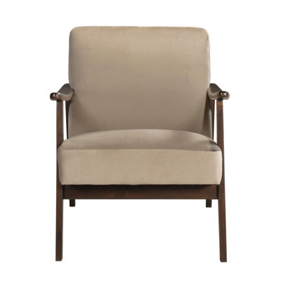 Chaise d'appoint de style Mid-Century moderne, velours brun, structure en bois massif au fini noyer foncé, fauteuil en velours intérieur en mousse, structure, coussins pour un look
