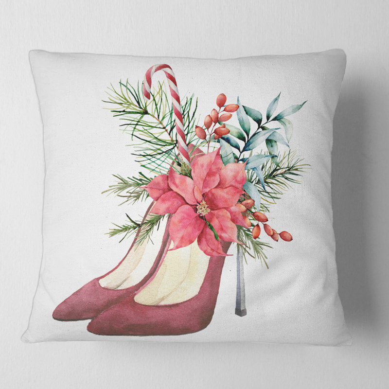 Housse et housse de coussin en suède à talons et à motif floral de Noël, 18" x 18"