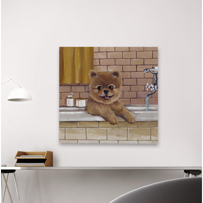 Pup in the Tub 1 Piece Wrapped Canvas Painting