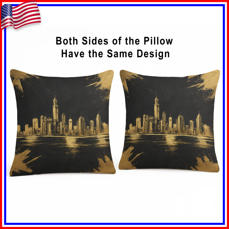 Coussins Golden City Skyline, 16 x 16 pouces