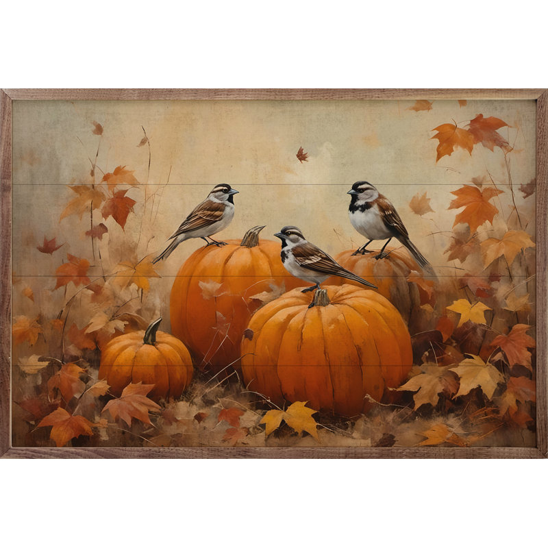 Sparrows on Pumpkins - impression d'un seul cadre photo, H 24 po x l 36 po