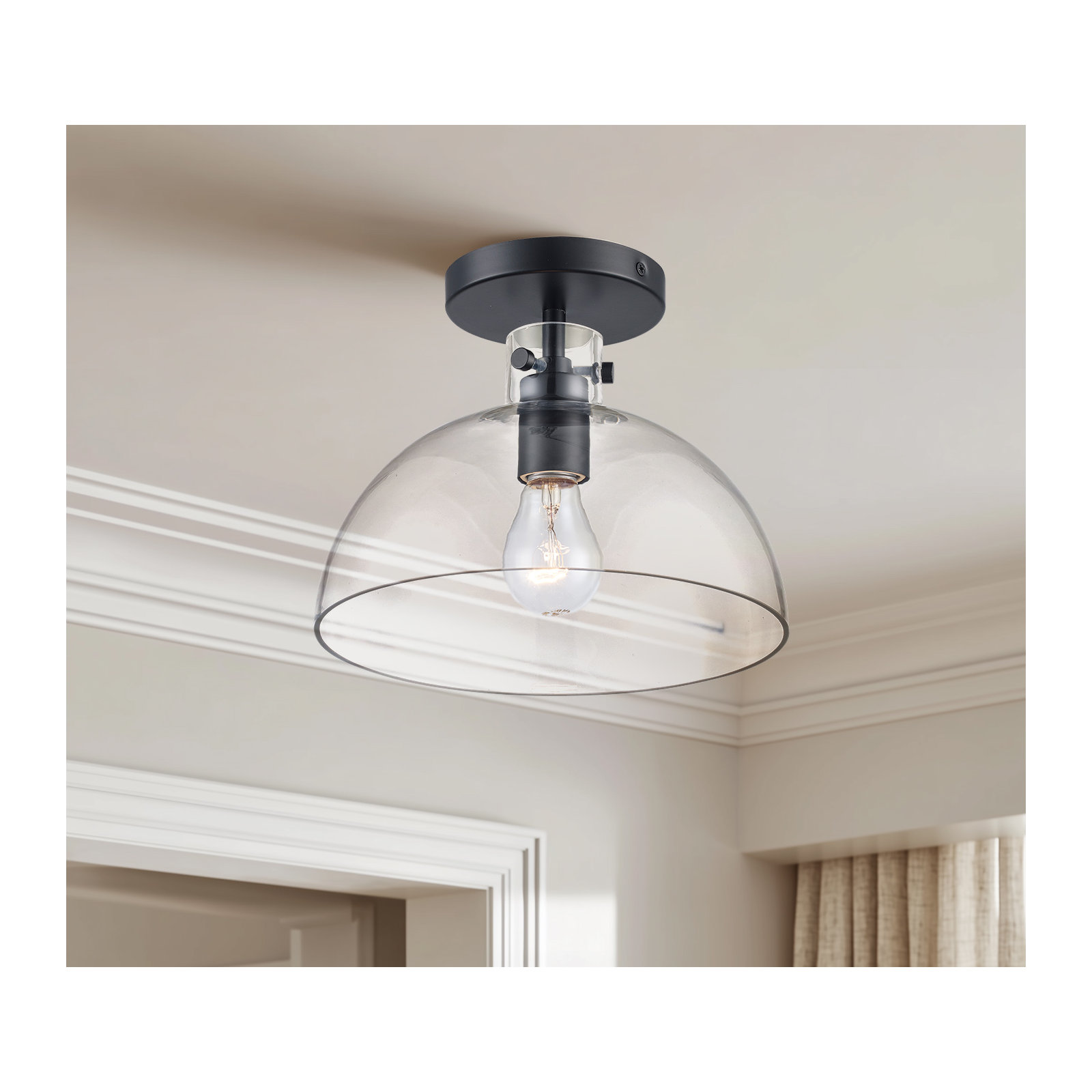Martins Single Light Glass Semi Flush Mount, Black