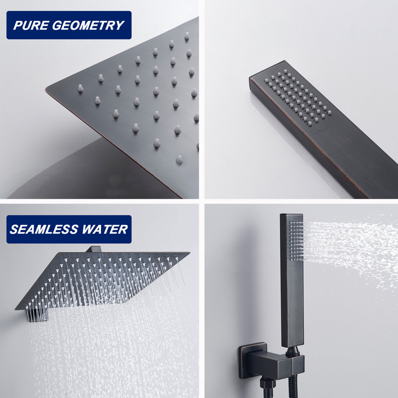 Rain Square Single Handle 1-Spray Shower Faucet 1.8 GPM With High Pressure 12 In. Shower Heads System , Oil Rubbed Bronze
