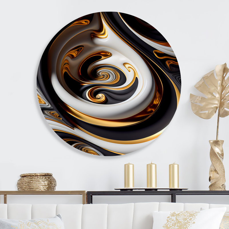 Liquide blanc vitrail VI - abstrait spirales abstraites sur métal, L 23 po x H 23 po