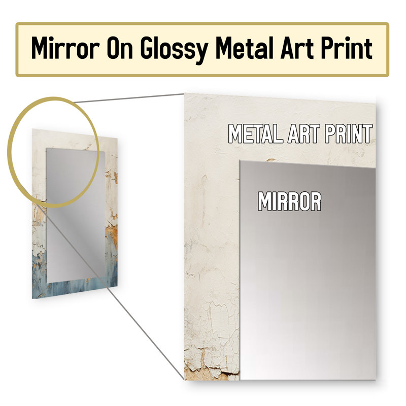 Fusion de peinture or et bleu - miroir de peinture abstraite, miroir mural décoratif moderne, impression d'art en métal