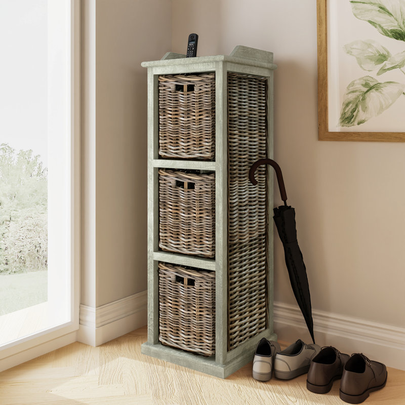 Malaptias Handmade Kubu Rattan 3 Basket Storage Unit Limewash