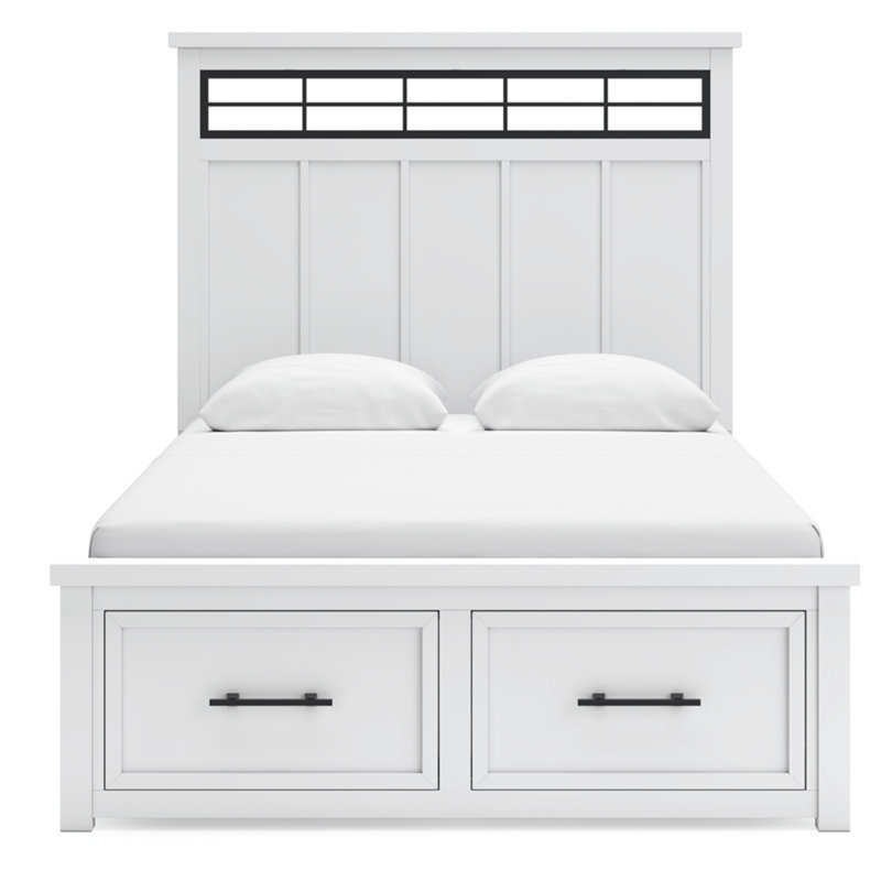 Grand lit avec panneau de rangement Ashbryn, Blanc, Grand lit