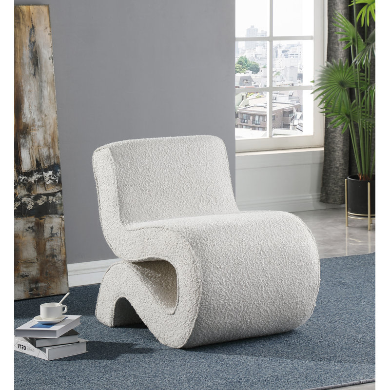 Houke 22.5" Wide Boucle Fabric Accent Chair, Cream Boucle Fabric