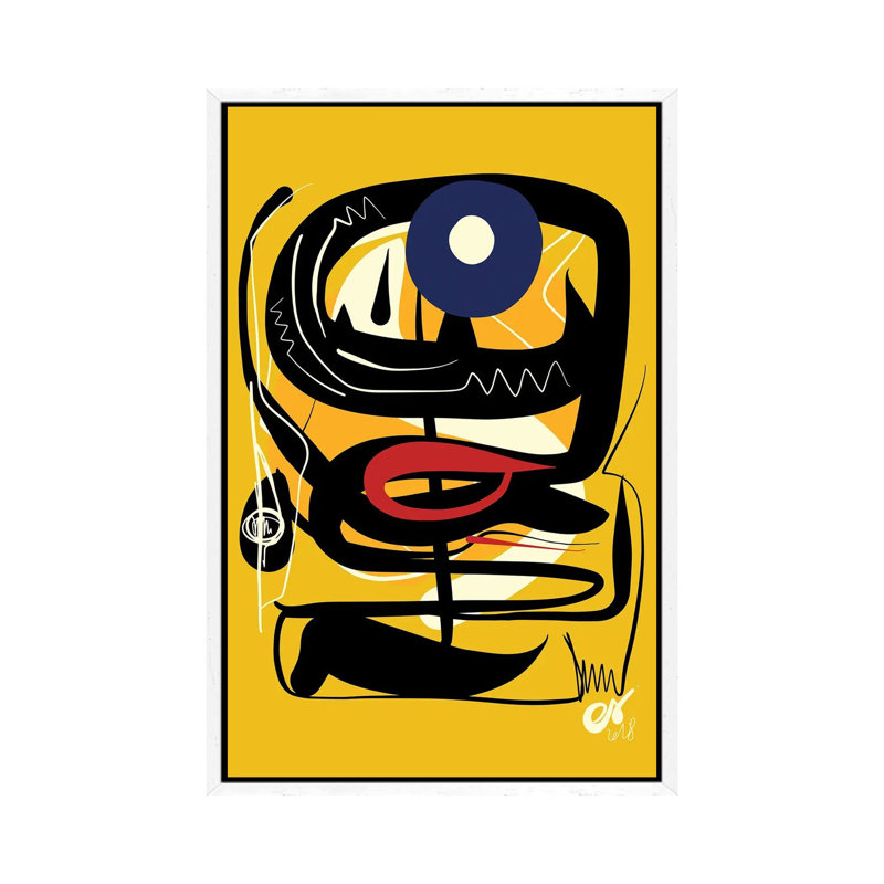 Yellow African Blue Eye 1 Piece Painting on Canvas, 101.6cm H x 66.04cm W x 3.81cm D, White Framed