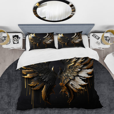 Ensemble de housse de couette Angel Wings II - Wings Angel - argent, noir et noir