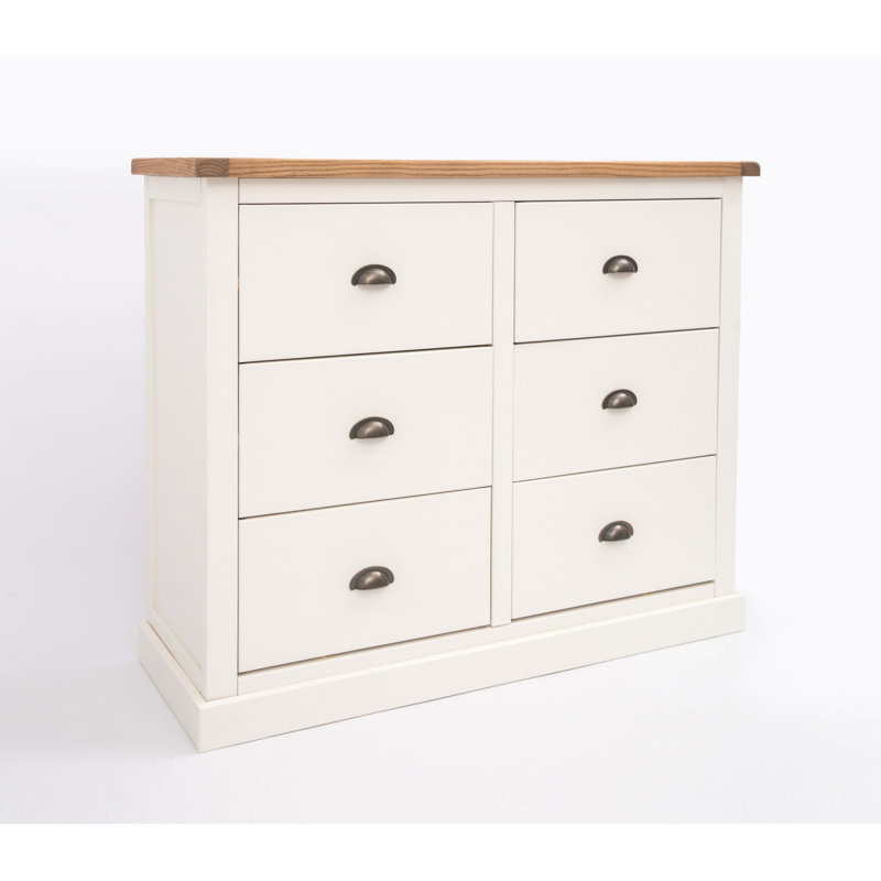 6 Drawer 110cm W Double Dresser, Off White