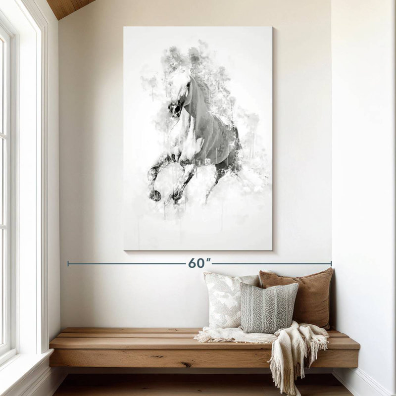 Cheval blanc Brampt noir et blanc, H 51 po x l 34 po