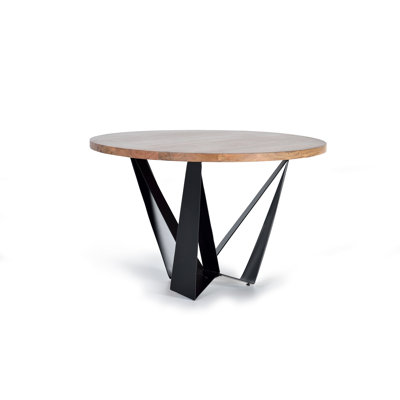Magallon Round Solid Wood Top Metal Base Dining Table