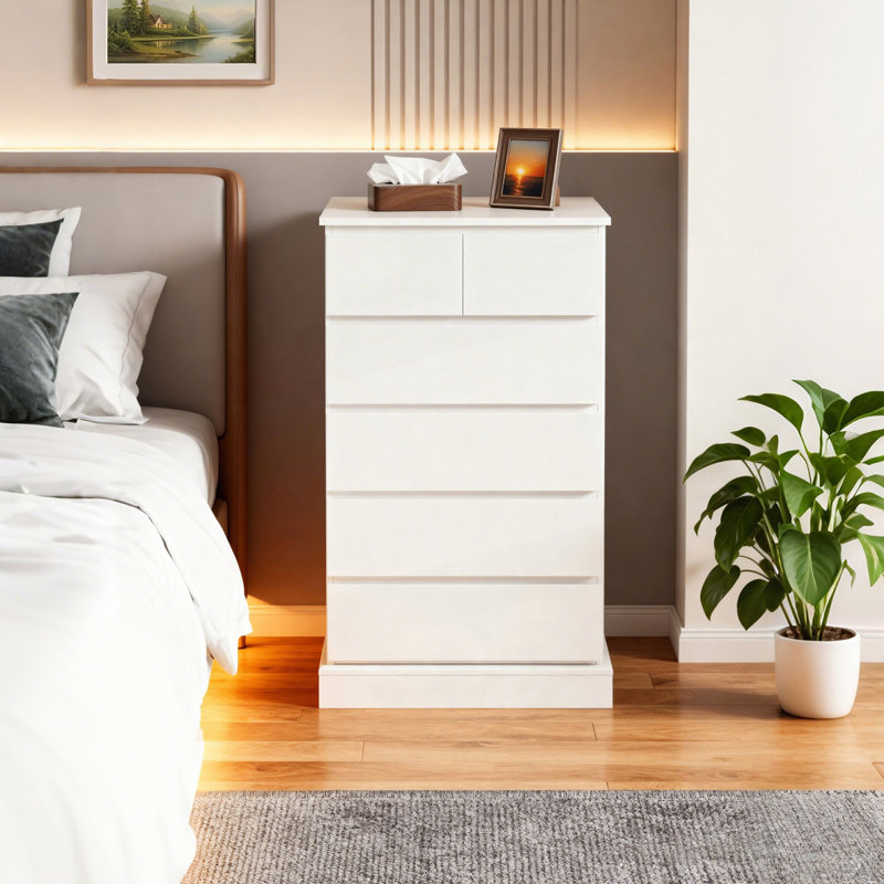 Commode 6 tiroirs pour chambre à coucher, commode moderne avec poignées dissimulées