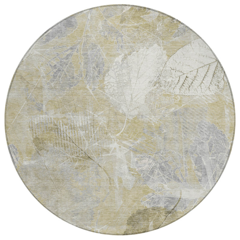 Tapis d'intérieur rond lavable floral beige et ivoire 8 '