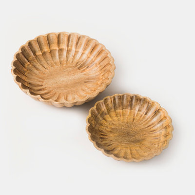 Hand-Carved Scallop Serenity Bowls (Set of 2)
