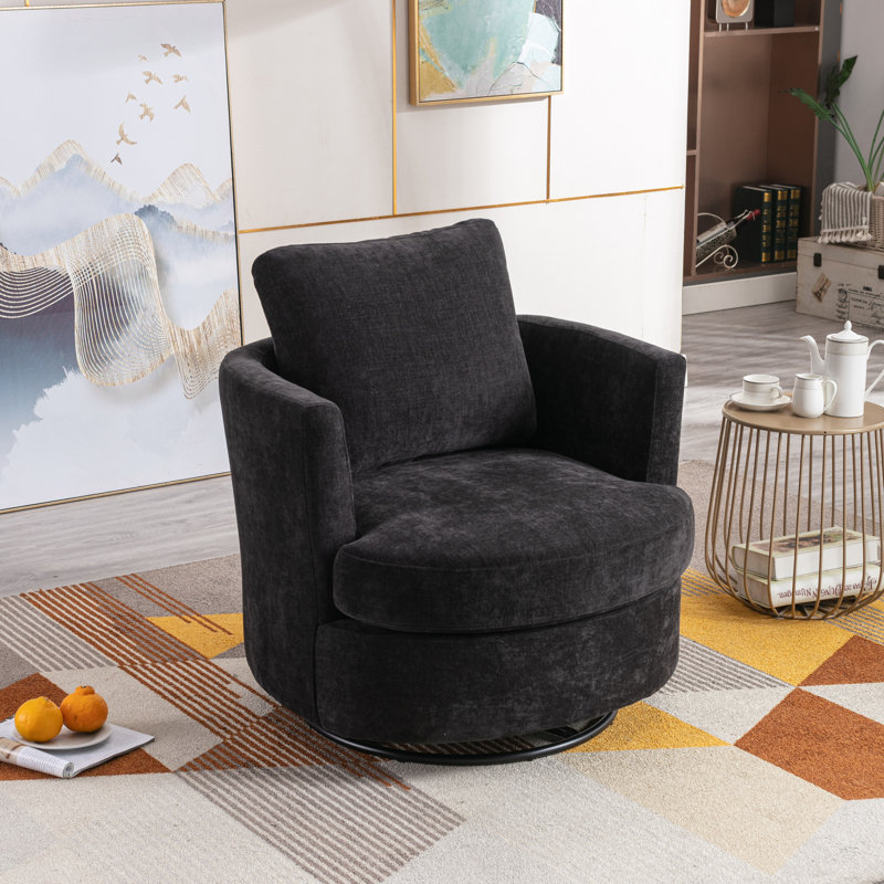 Yelina Polyester Slipcovered Swivel Barrel Chair, Black 100% Polyester