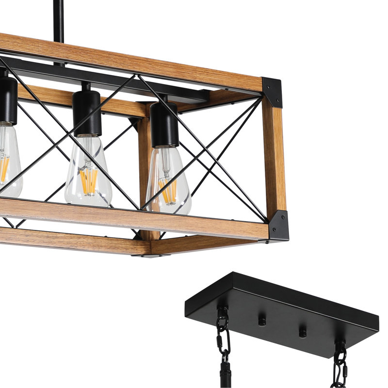 Luminaire suspendu à 5 lampes pour plusieurs pièces - Finition rouille, hauteur du bras réglable, noyer et noir, style rétro, matériau rouille, lampe