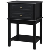 Side Table With 2 Storage Drawers, Modern End Table With Bottom Shelf