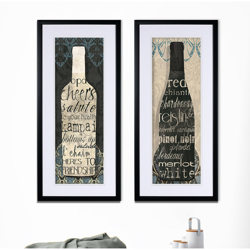 « wine collection », ensemble de 2 reproductions de peintures à l’acrylique encadrées