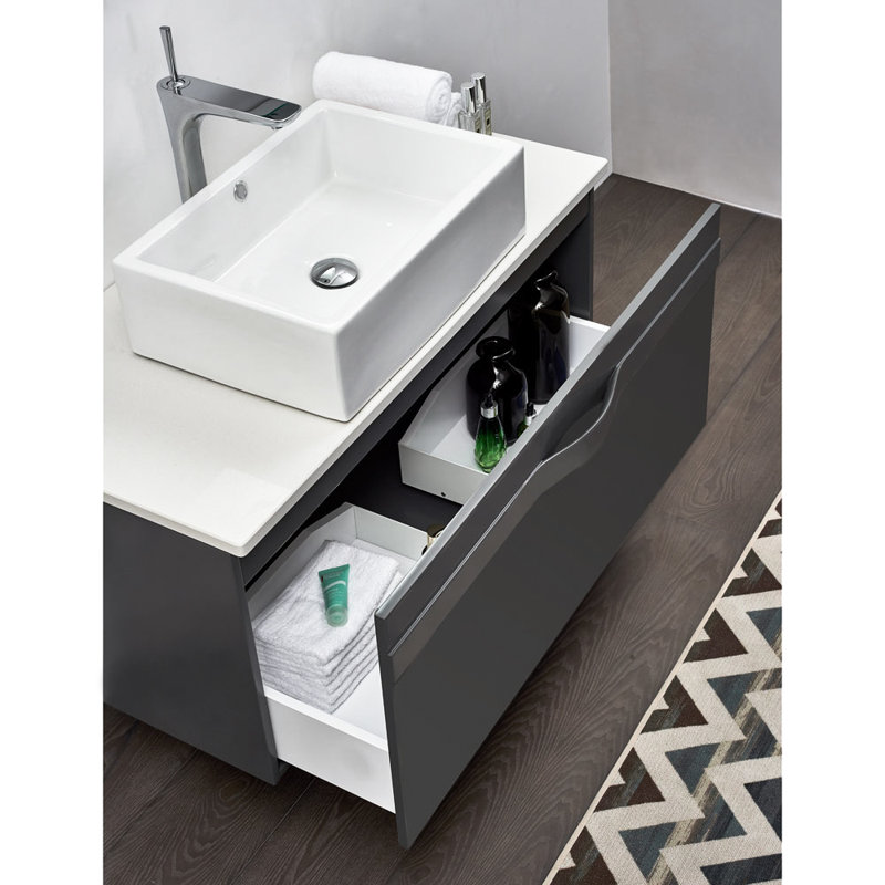 Ensemble de meuble-lavabo de salle de bain simple fixé au mur 37 po avec miroir Fern Rock