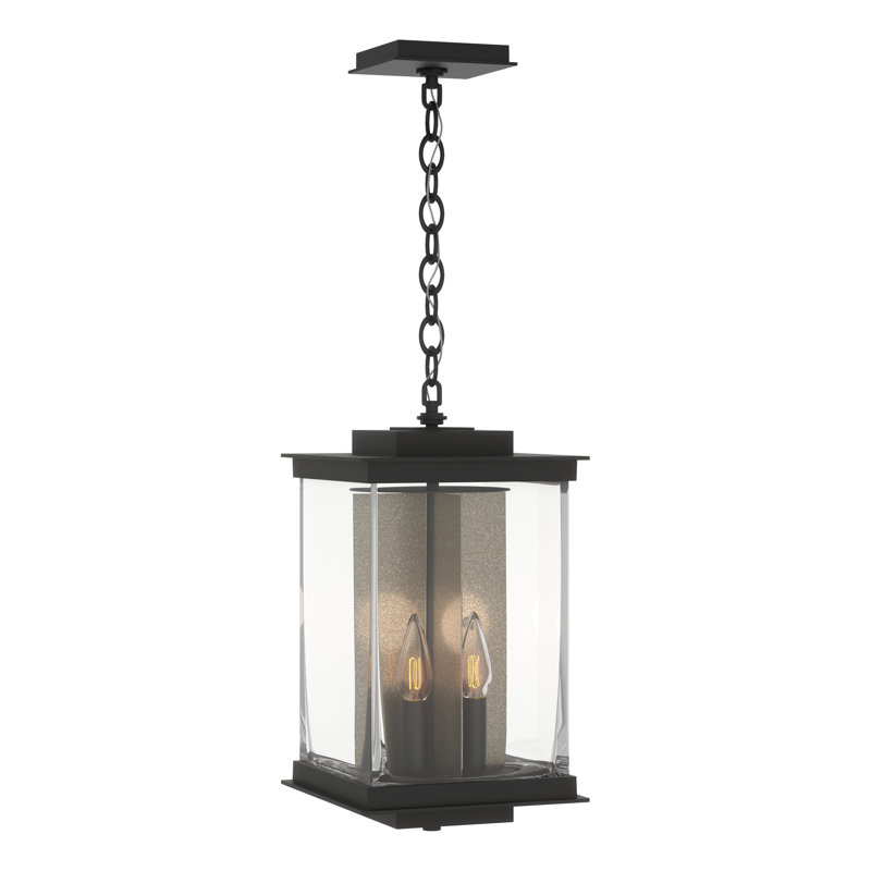 Kingston 4 - Bulb 18" H Outdoor Hanging Lantern, Coastal Black, Translucent Soft Gold