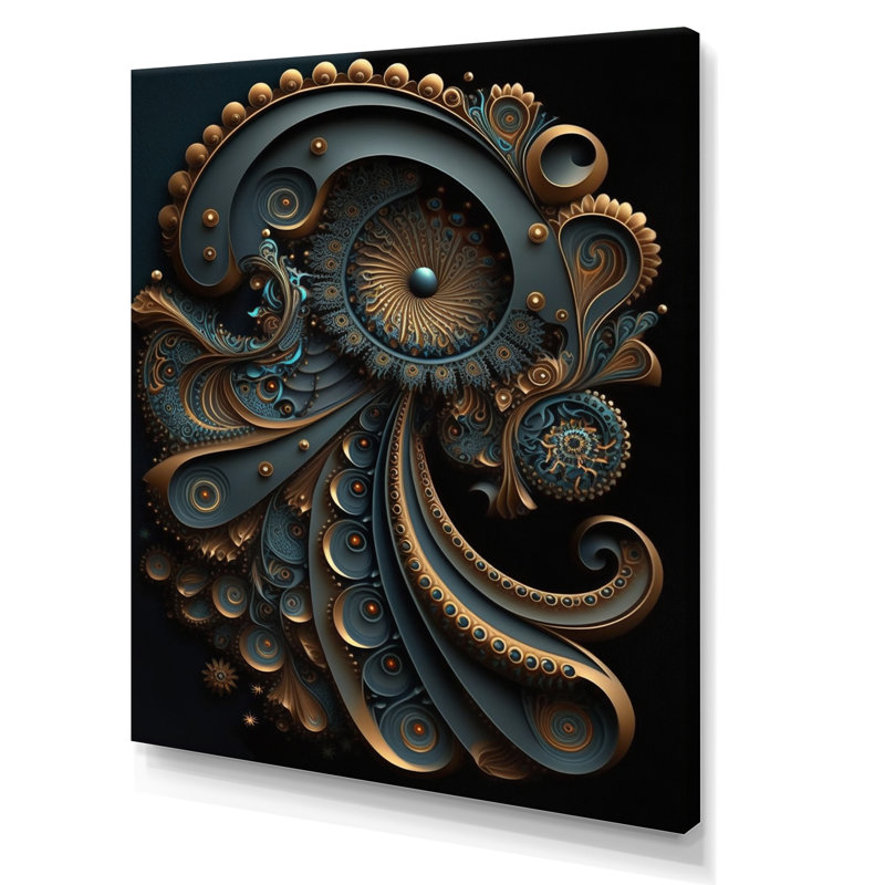 Fractal Universe in Retro Gold and Teal - reproduction sur toile, H 20 po x l 12 po x P 1 po, Toile tendue