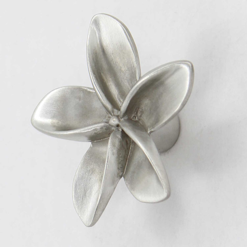 2" Plumeria Flower Medium Knob, Brushed Nickel, 1.75" L x 1.75" W, 2