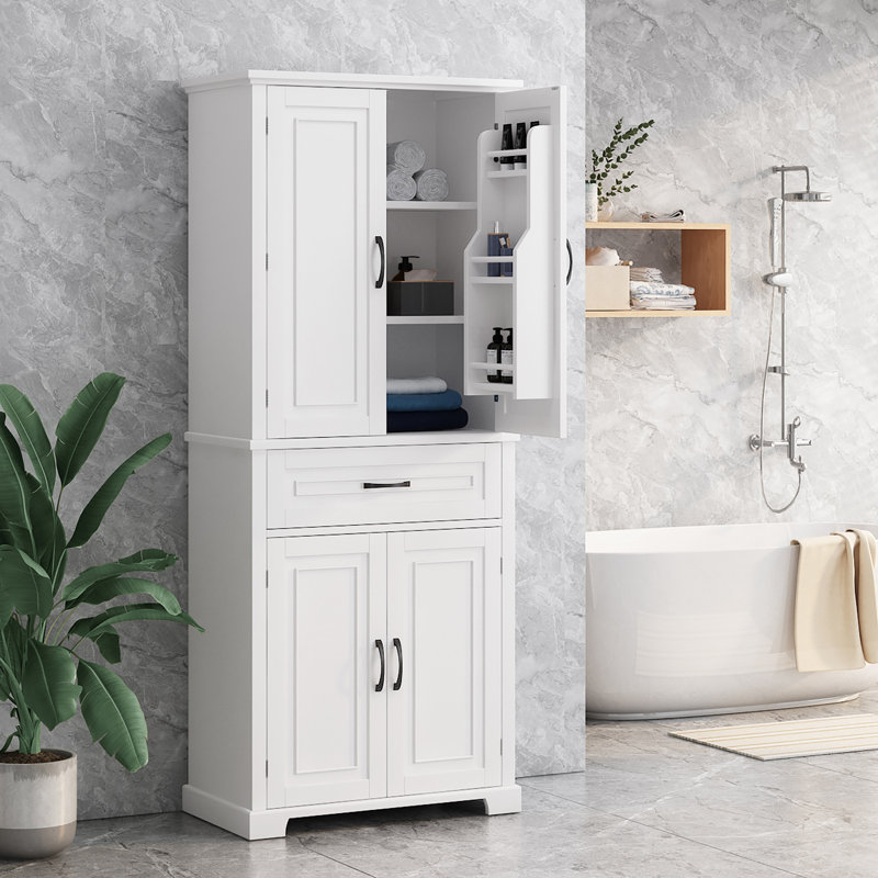 Dorry 72"H Bathroom Storage Cabinet with Adjustable Shelf and Drawer Multiple Storage Space Closet System, White